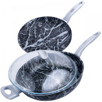 Arimi Italian Diamond Marble Set 3-piece - Saute Pan 11 Inch - Crepe Pan 9.8 Inch | Arimi Ensemble De Marbre Diamant Italien 3 Pieces – Sauteuse 11 Pouces – Crepiere 9,8 Pouces