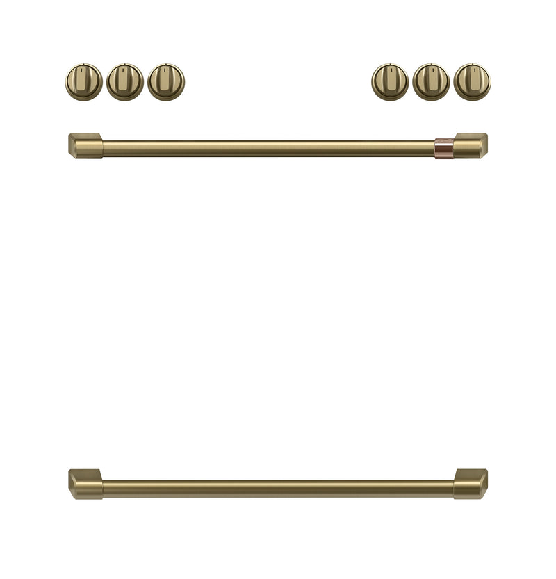 Café Brushed Brass Handle and Knob Kit for Range - CXFCEHKPMCG|Trousse de poignées et de boutons Café laiton brossé pour cuisinière - CXFCEHKPMCG