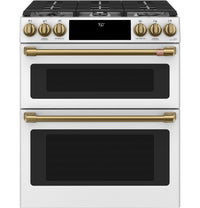 Café Brushed Brass Handle and Knob Kit for Range - CXFCGHKPMCG|Trousse de poignées et de boutons Café laiton brossé pour cuisinière - CXFCGHKPMCG