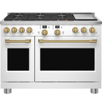 Café 48" Brushed Brass Handle and Knob Kit for Pro Range and Rangetop - CXPR8HKPTCG|Trousse de poignées et de boutons Café laiton brossé de 48 po pour cuisinière et surface de cuisson professionnelles - CXPR8HKPTCG