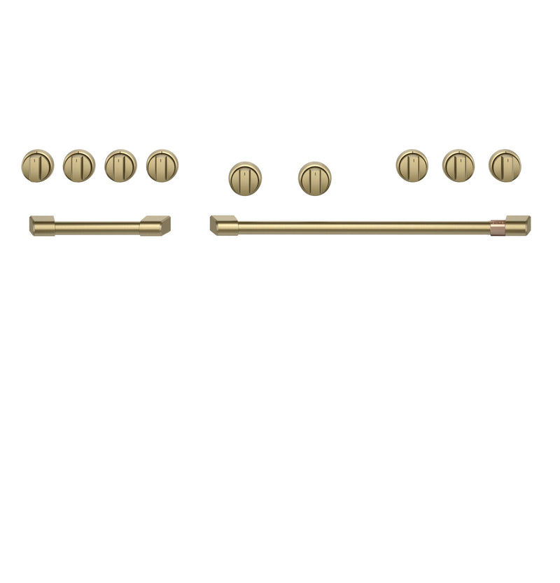 Café 48" Brushed Brass Handle and Knob Kit for Pro Range and Rangetop - CXPR8HKPTCG|Trousse de poignées et de boutons Café laiton brossé de 48 po pour cuisinière et surface de cuisson professionnelles - CXPR8HKPTCG