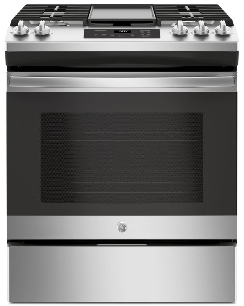 GE 5.4 Cu. Ft. Slide-In Steam Clean Gas Range – JCGSS66SELSS|Cuisinière à gaz encastrée GE de 5,4 pi³ avec nettoyage à la vapeur - JCGSS66SELSS|JCGSS66S