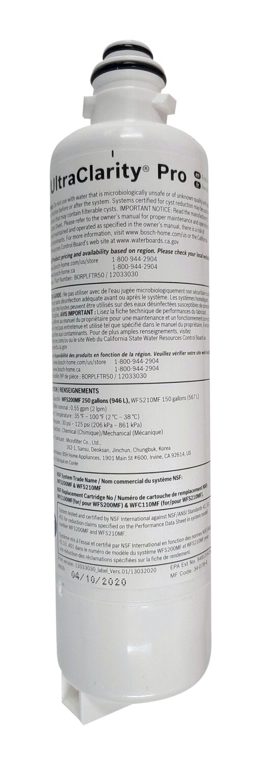 Bosch UltraClarity® Pro Refrigerator Water Filter Cartridge - BORPLFTR55 |  Filtre à eau UltraClarityMD Pro de type cartouche pour réfrigérateur Bosch – BORPLFTR55 | BORPLF55