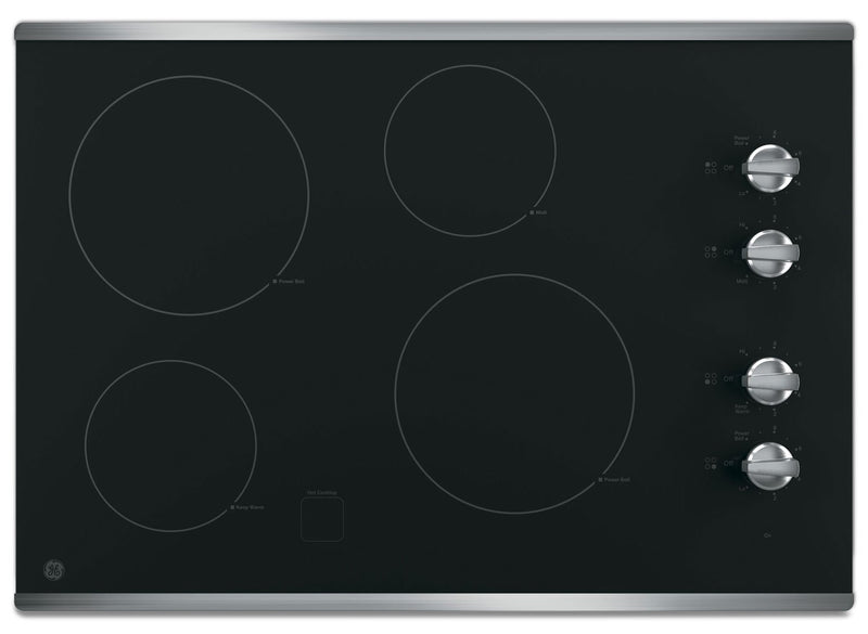 GE 30" Electric Cooktop with Built-In Knob-Control - Stainless Steel|Surface de cuisson électrique GE de 30 po avec boutons de commande intégrés - acier inoxydable|JP3030JS