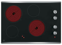 GE 30" Electric Cooktop with Built-In Knob-Control - Stainless Steel|Surface de cuisson électrique GE de 30 po avec boutons de commande intégrés - acier inoxydable|JP3030JS